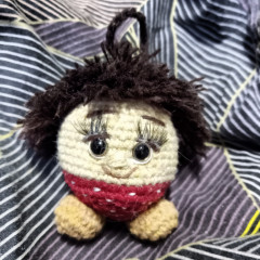 Связано в онлайне с мастером Наталья Балык. Шарик на ёлку ,, домовёнок,,. Очень понравился МК , вязать было интересно  в дружной компании